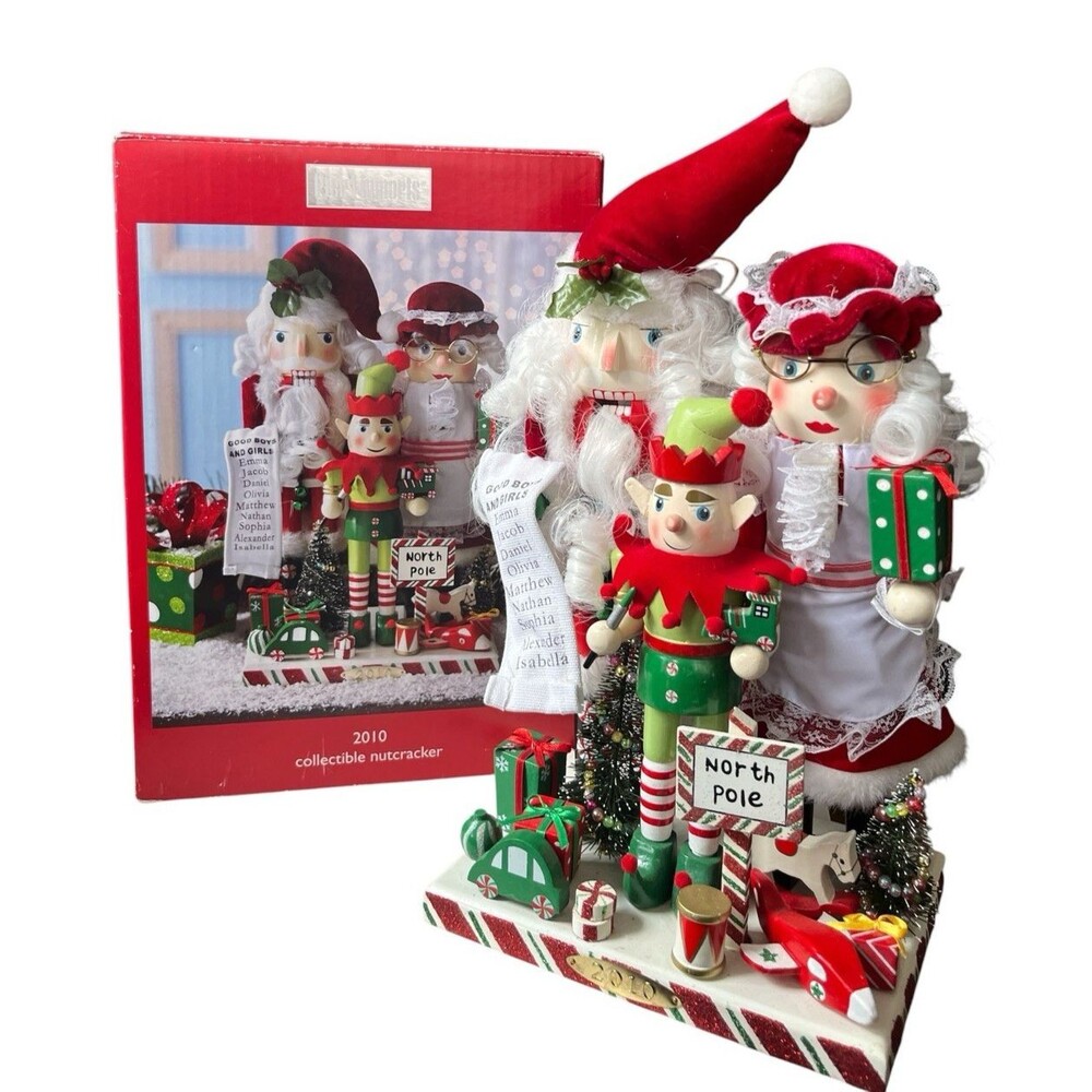 Pier 1 Imports Christmas Nutcracker Mr Mrs Claus Elf 2010 Box 12 x 8" READ